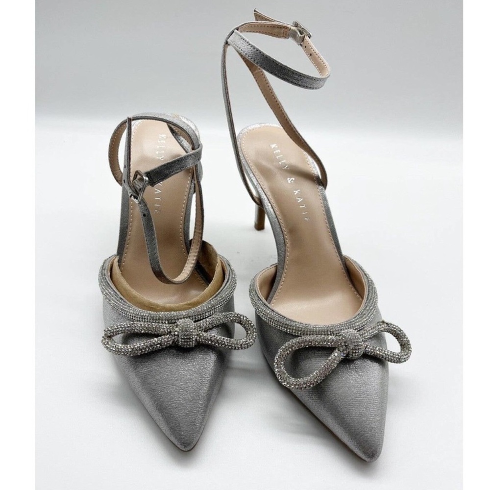 Kelly & Katie Blaken Silver Studded Sparkle Ankle Strap Cocktail Party Pumps 7
